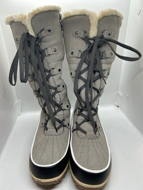 Women's APRES BY LAMO Gray Lace-Up Faux-Fur Winter Non-Slip Boots Size 11